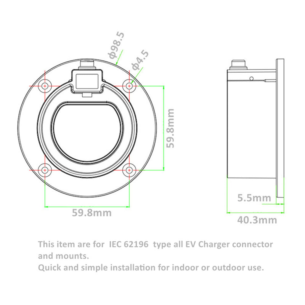 Type 2 EV Charger Nozzle Holster Dock For IEC 62196 EV Charger